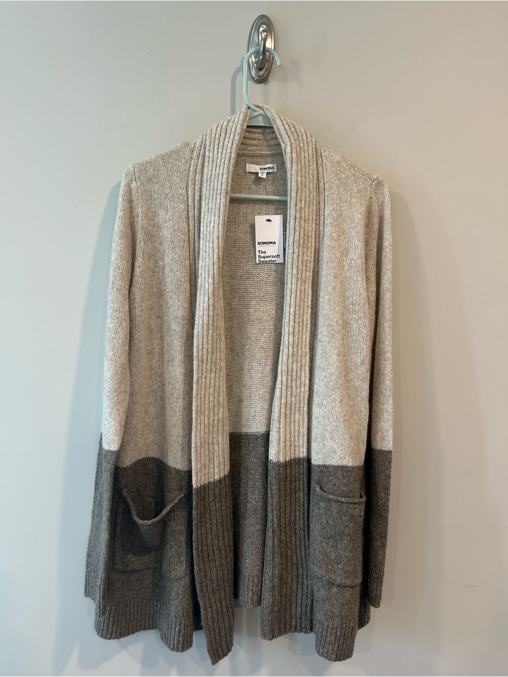 Sonoma Two-Tone Open Cardigan Sweater - Cream & Gray